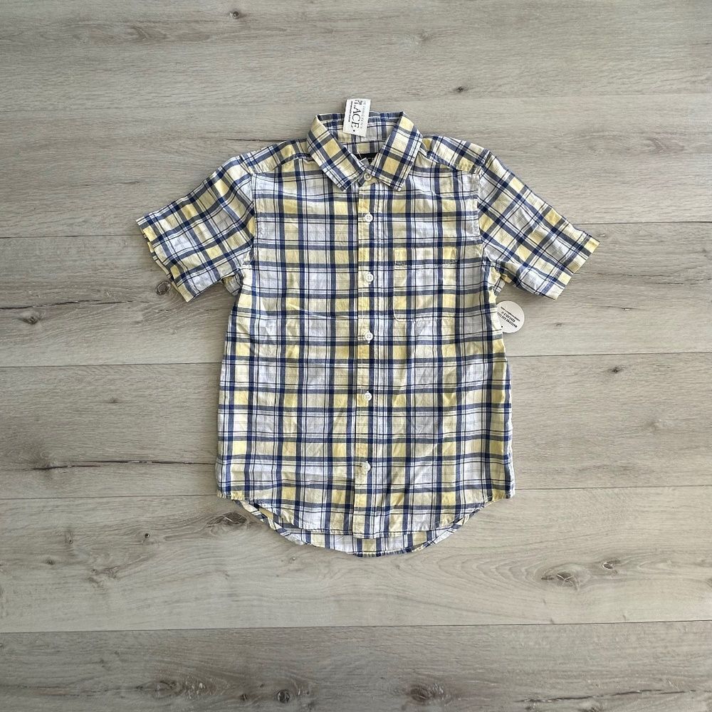 Children’s Place Dad & Me Boys Plaid Poplin Button Up Shirt Butter M (7-8) NWT